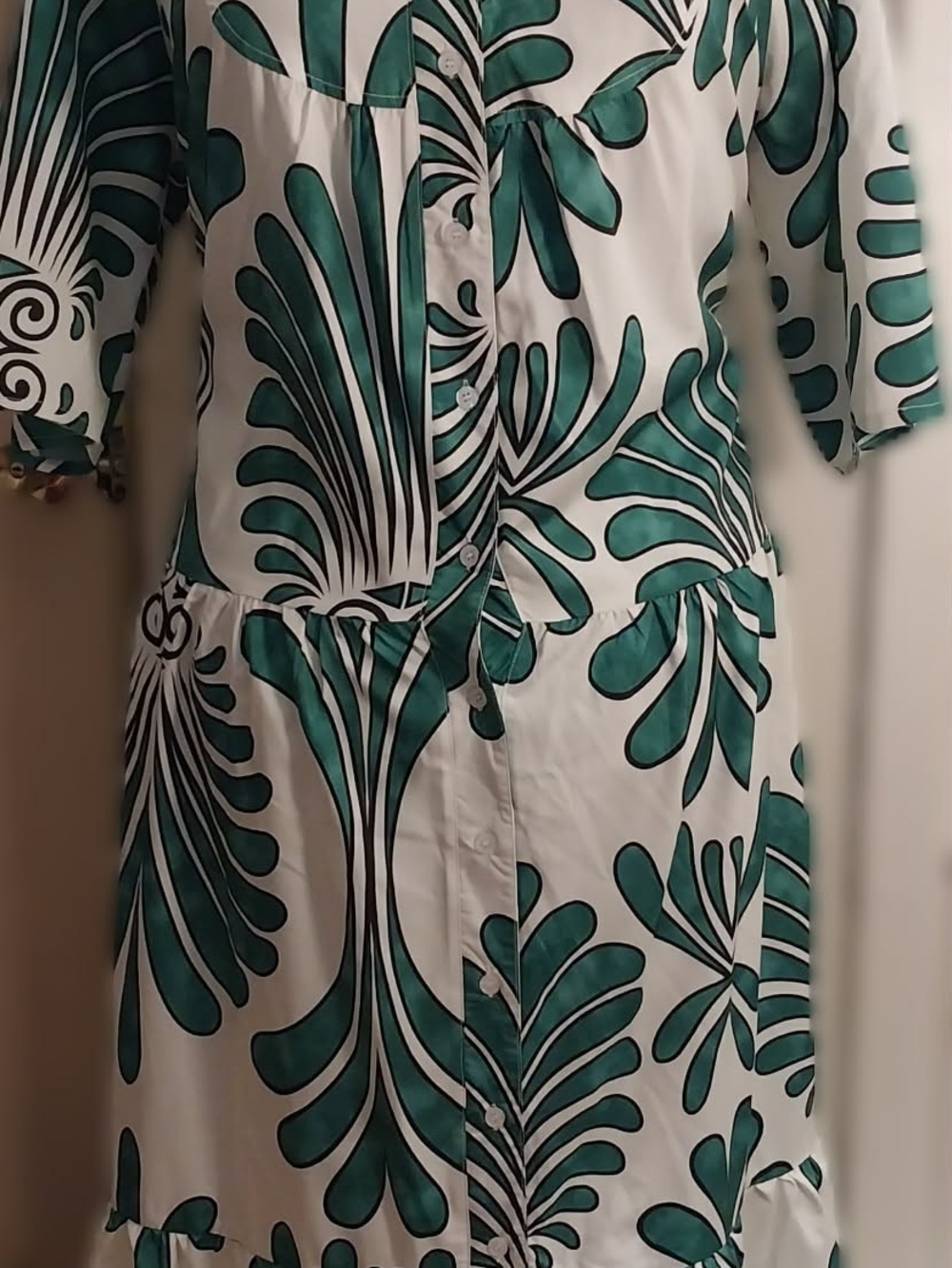 SHEIN White Maxi Dress with Teal Green Leaf Print